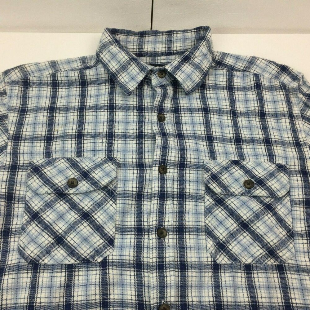 Faded Glory Mens Blue  White Plaid Button Shirt Long Sleeve Size Large 42-44